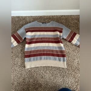 Chic Striped Long Sleeve Top in Cream, Brown, and Gray